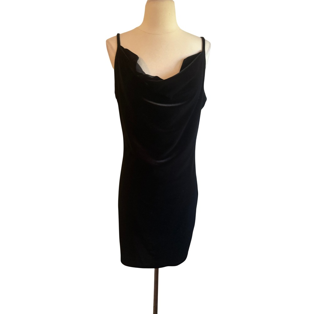 Black Velvet Cowl Neck Mini Dress Spaghetti Strap Bodycon Size 2X